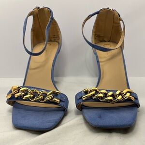 Chic Blue Heels with Gold Chain Accent